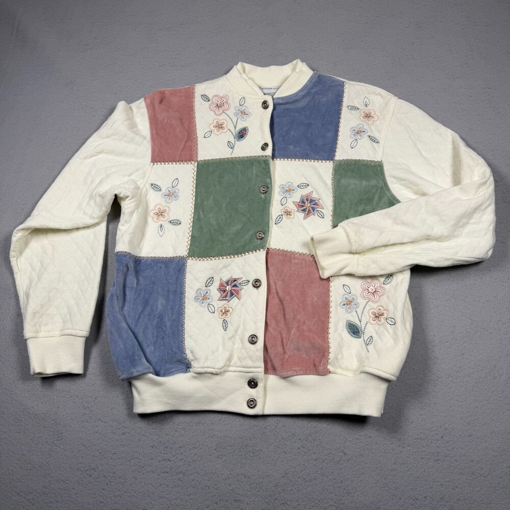 Alfred Dunner Cardigan Petite Small Vintage Patchwork Floral Embroidered Button